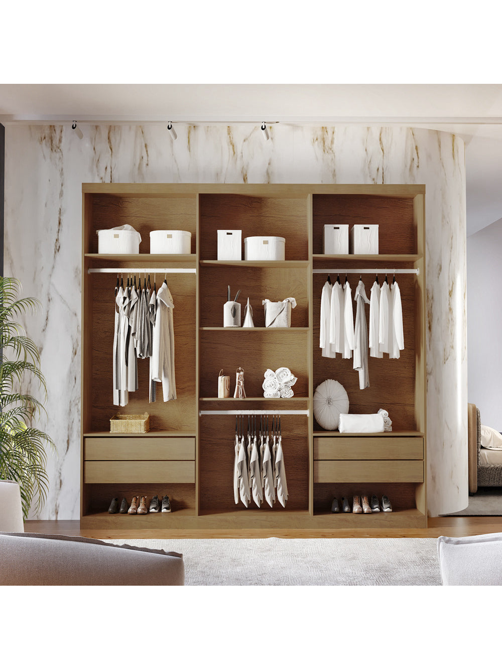 Closet Casal Encanto 4 Gavetas 5 Prateleiras MDF Rufato - Imbuia