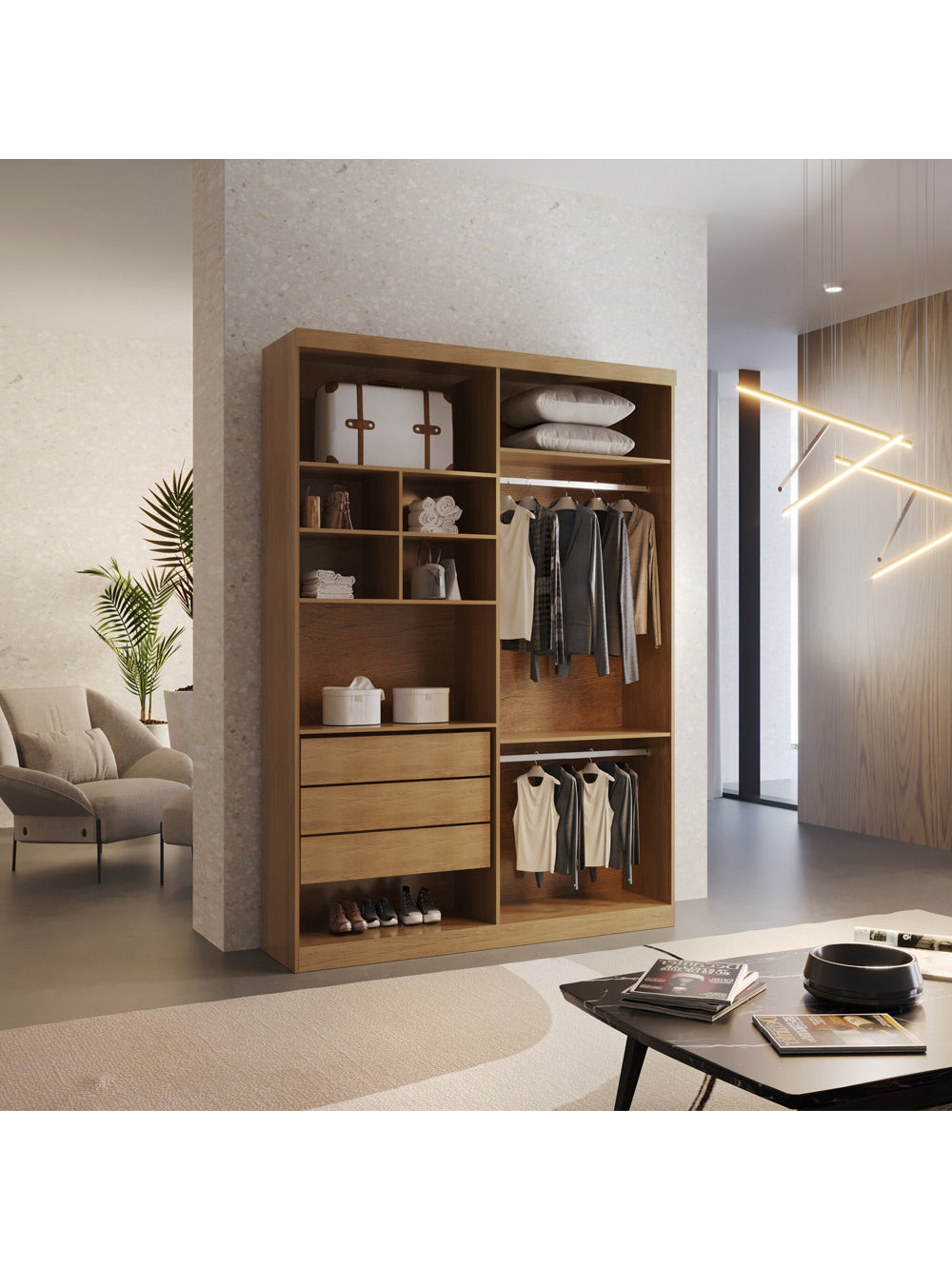 Closet Solteiro Fenix com 3 Gavetas e 8 Prateleiras MDF Rufato - Imbuia