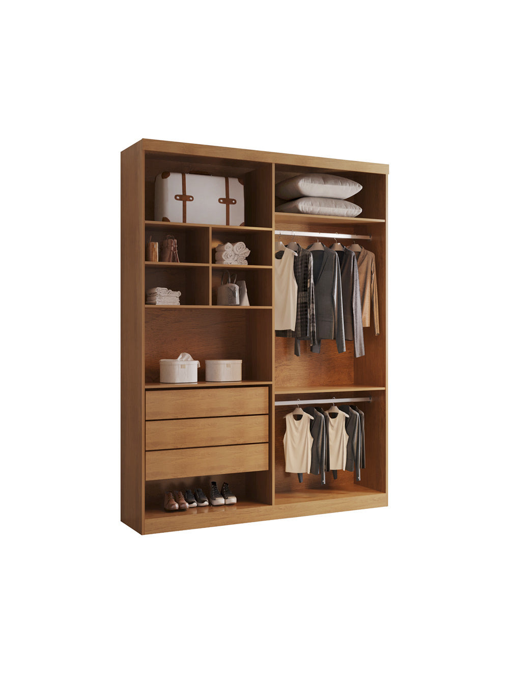 Closet Solteiro Fenix com 3 Gavetas e 8 Prateleiras MDF Rufato - Imbuia