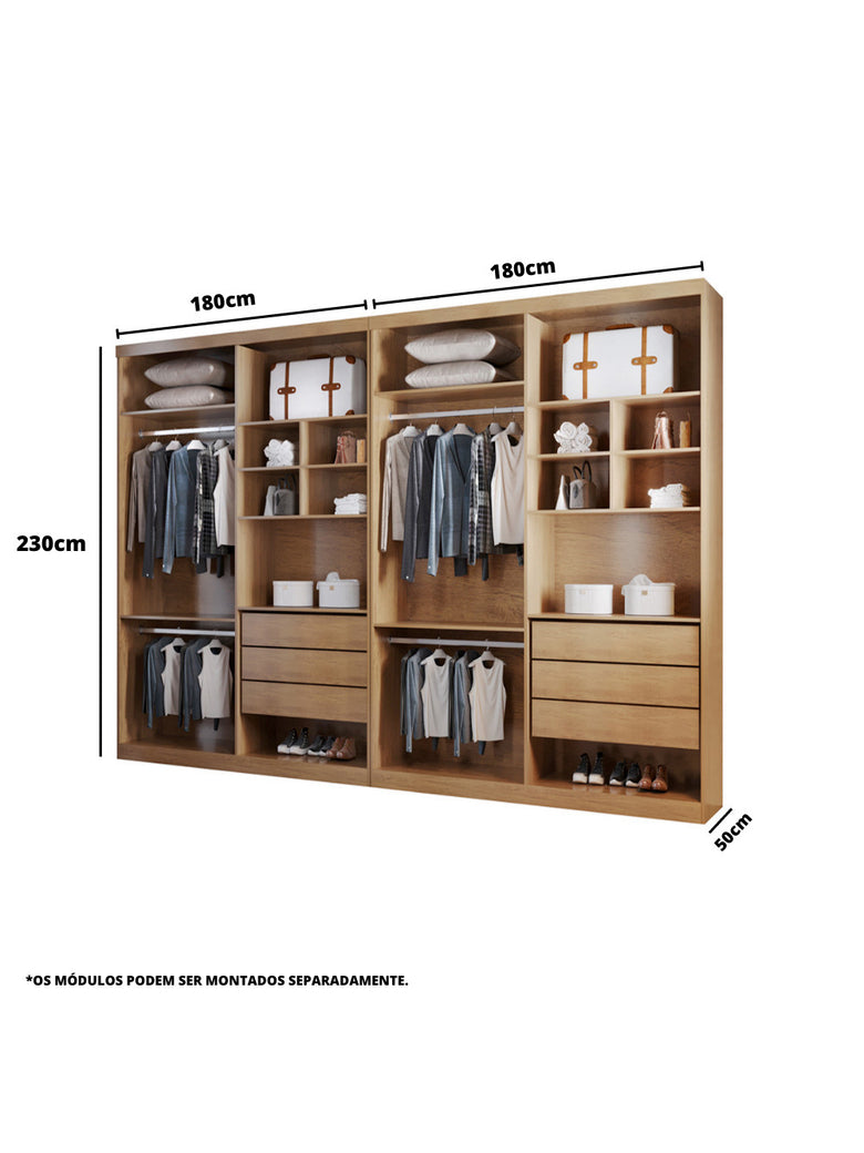Closet Casal Fenix Premium 6 Gavetas 16 Prateleiras MDF Rufato