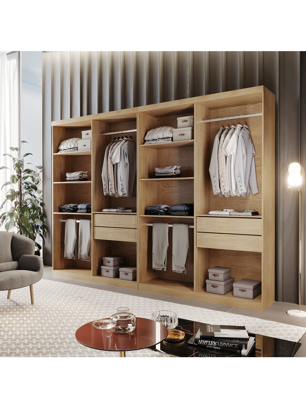 Closet Solteiro Hera Premium 4 Gavetas 8 Prateleiras MDF Rufato - Imbuia