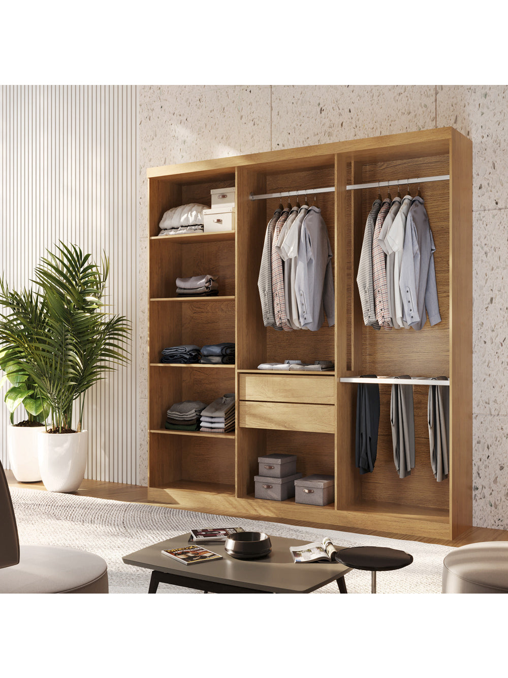 Closet Casal Hera 2 Gavetas 5 Prateleiras MDF Rufato - Imbuia