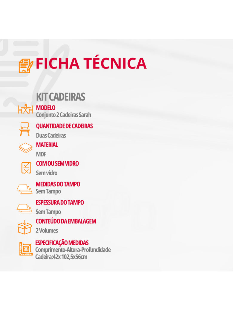 Conjunto Com 2 Cadeiras Sarah para Sala de Jantar em MDF Rufato