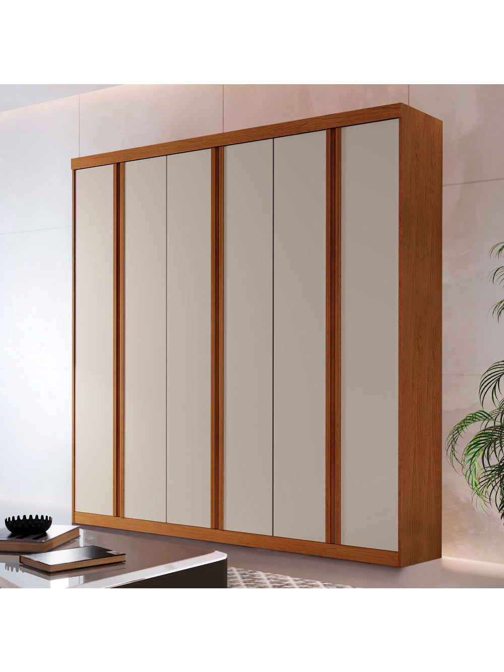 Guarda Roupa Casal Boston 6 Portas e 4 Gavetas MDF Moderna - Imbuia/Off White