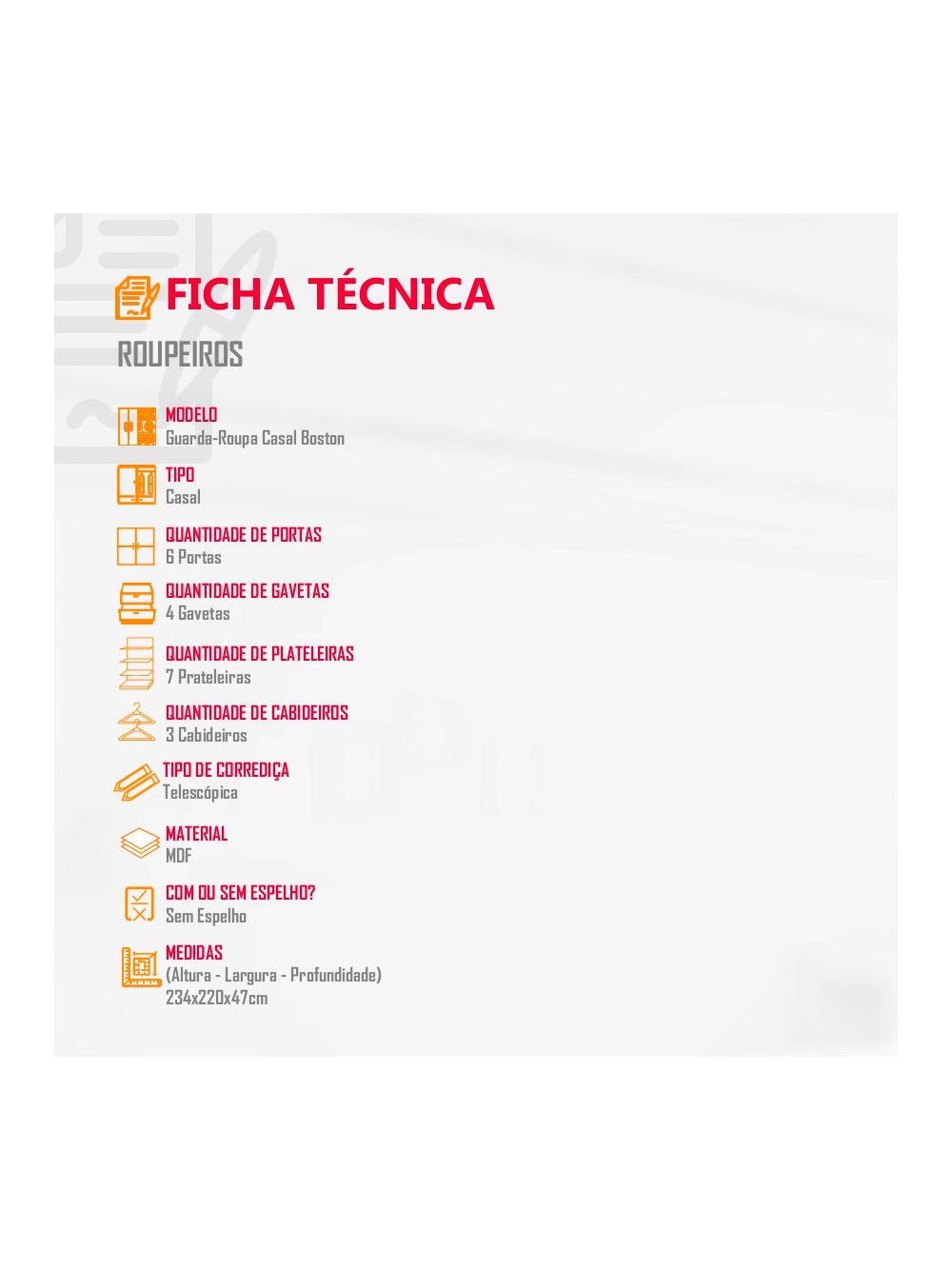 Guarda Roupa Casal Boston 6 Portas e 4 Gavetas MDF Moderna