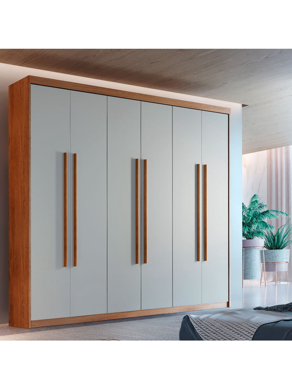 Guarda Roupa Casal Heros 6 Portas e 2 Gavetas MDF Moderna - Imbuia/Off White