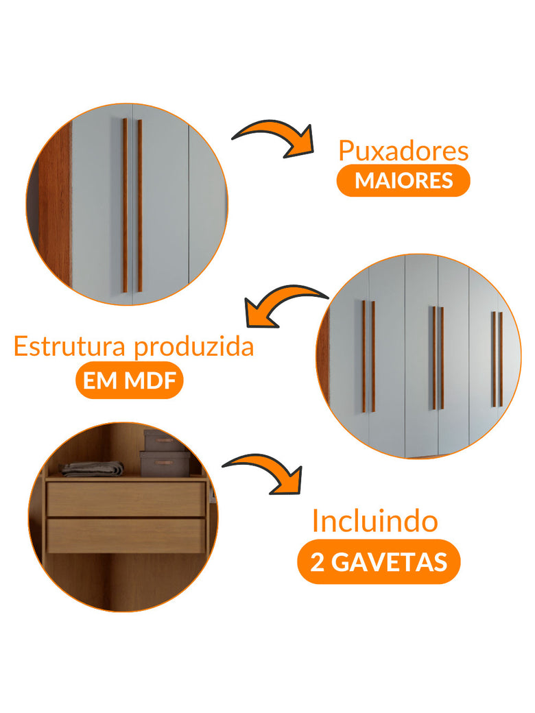Guarda Roupa Casal Heros 6 Portas e 2 Gavetas MDF Moderna