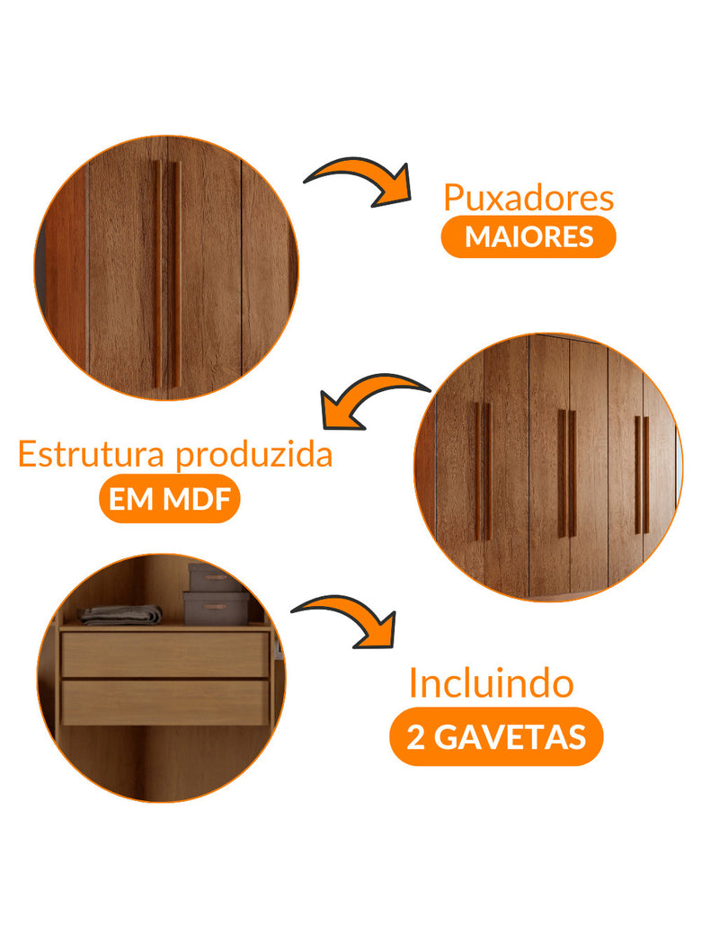 Guarda Roupa Casal Heros 6 Portas e 2 Gavetas MDF Moderna