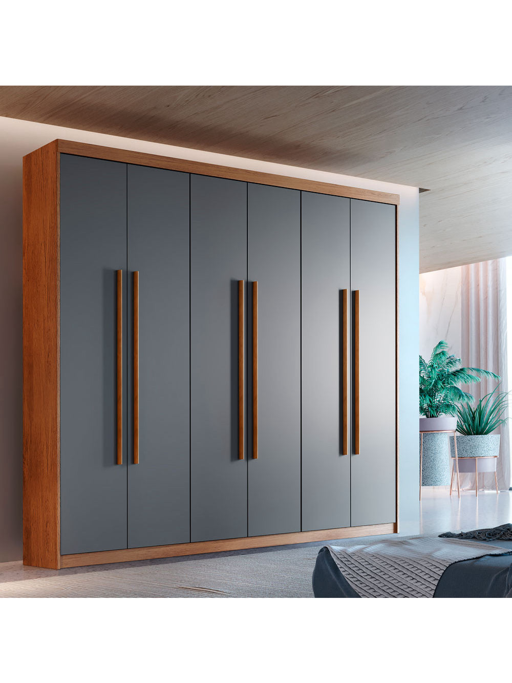 Guarda Roupa Casal Heros 6 Portas e 2 Gavetas MDF Moderna - Imbuia / Grafite