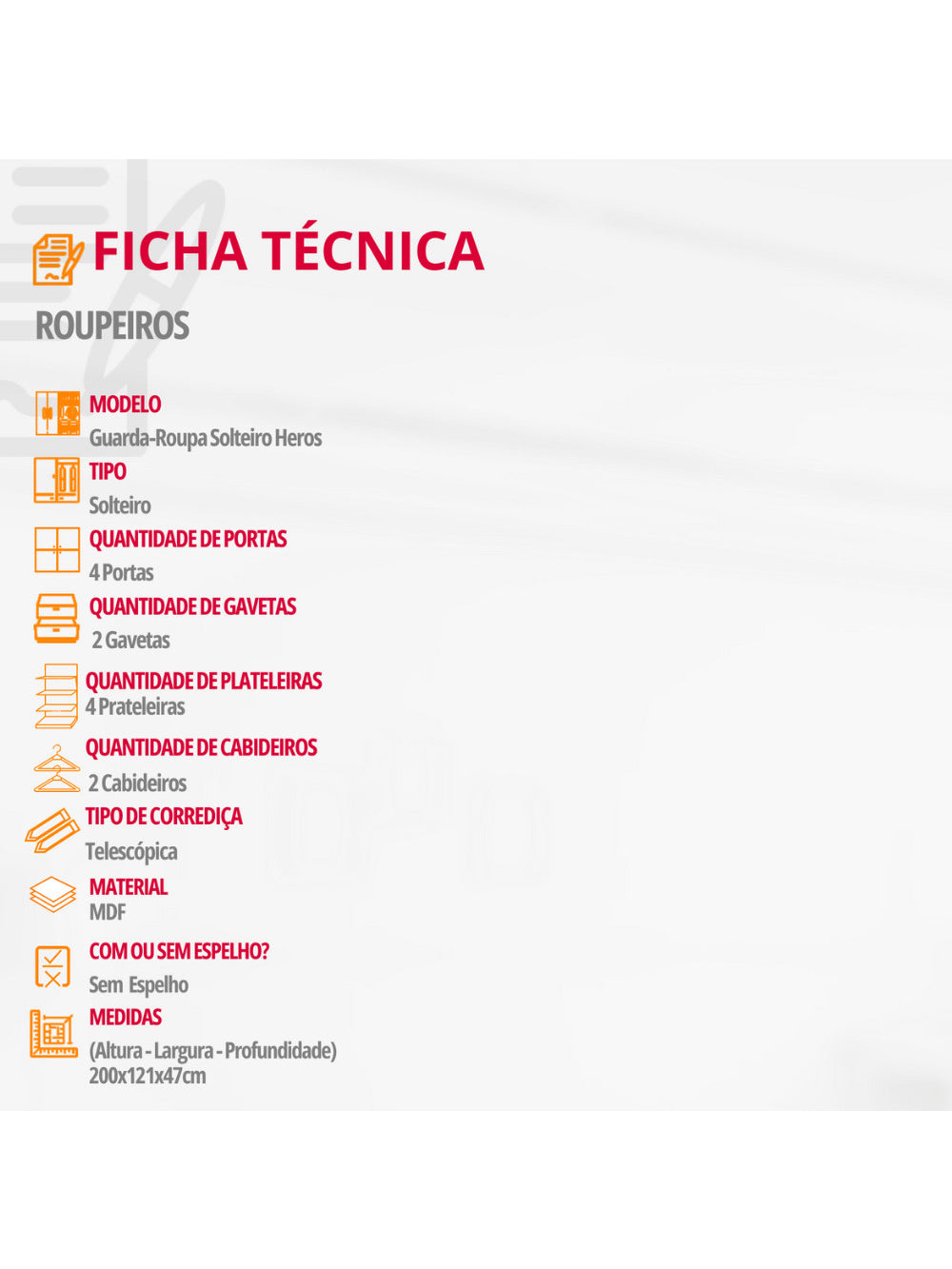 Guarda Roupa Solteiro Heros 4 Portas e 2 Gavetas MDF Moderna