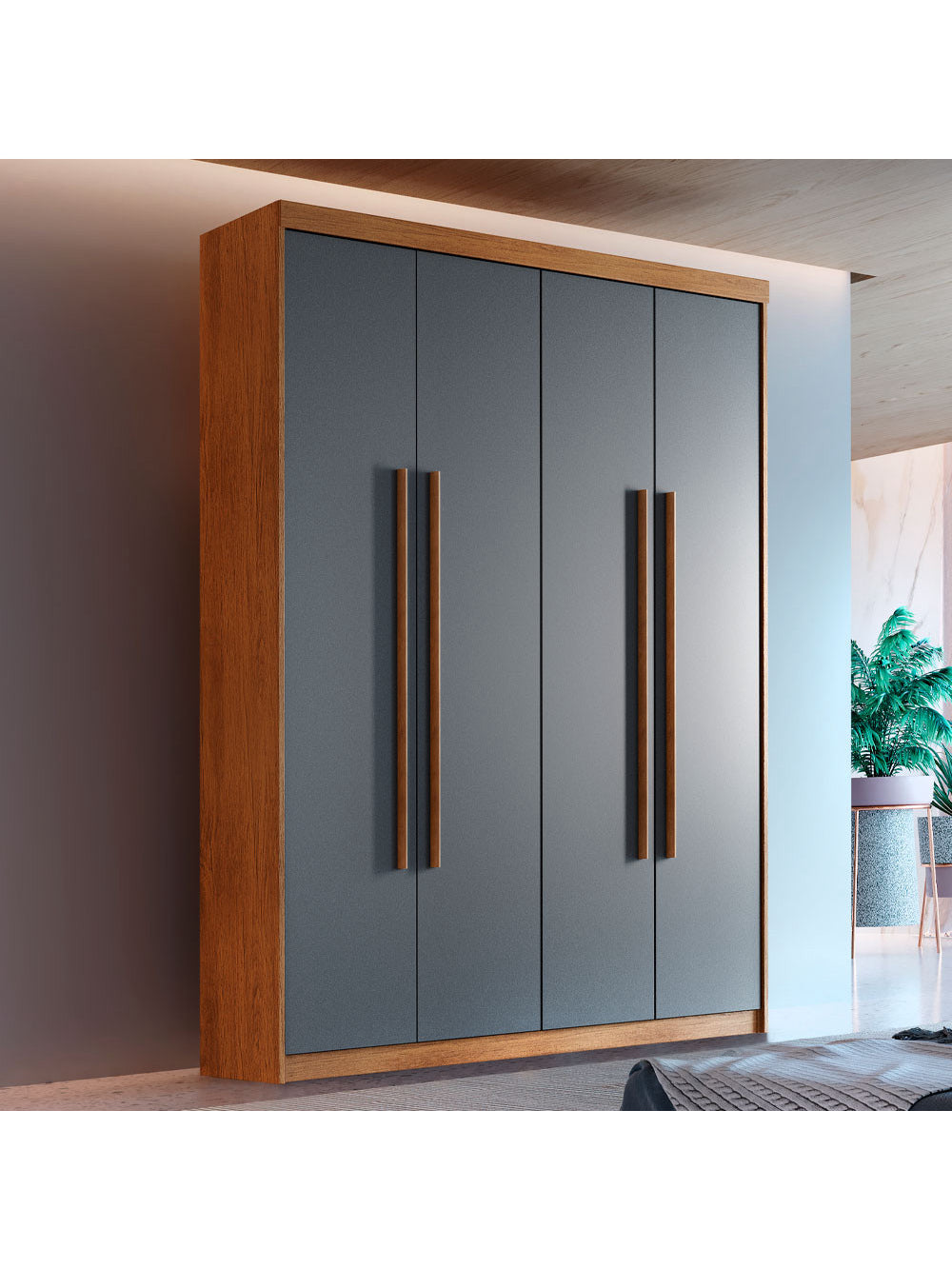 Guarda Roupa Solteiro Heros 4 Portas e 2 Gavetas MDF Moderna - Imbuia com Grafite