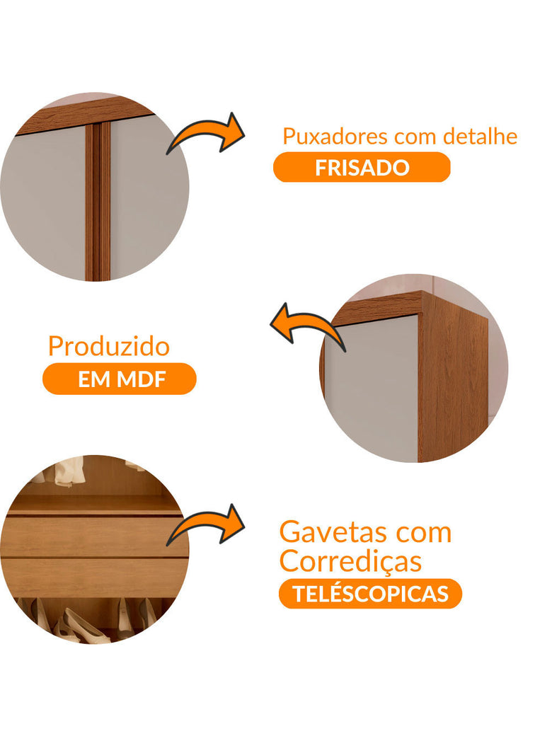 Guarda Roupa Casal Boston 6 Portas Com Pés MDF Moderna