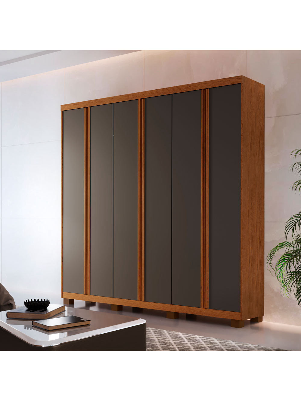 Guarda Roupa Casal Boston 6 Portas Com Pés MDF Moderna - Imbuia com Grafite