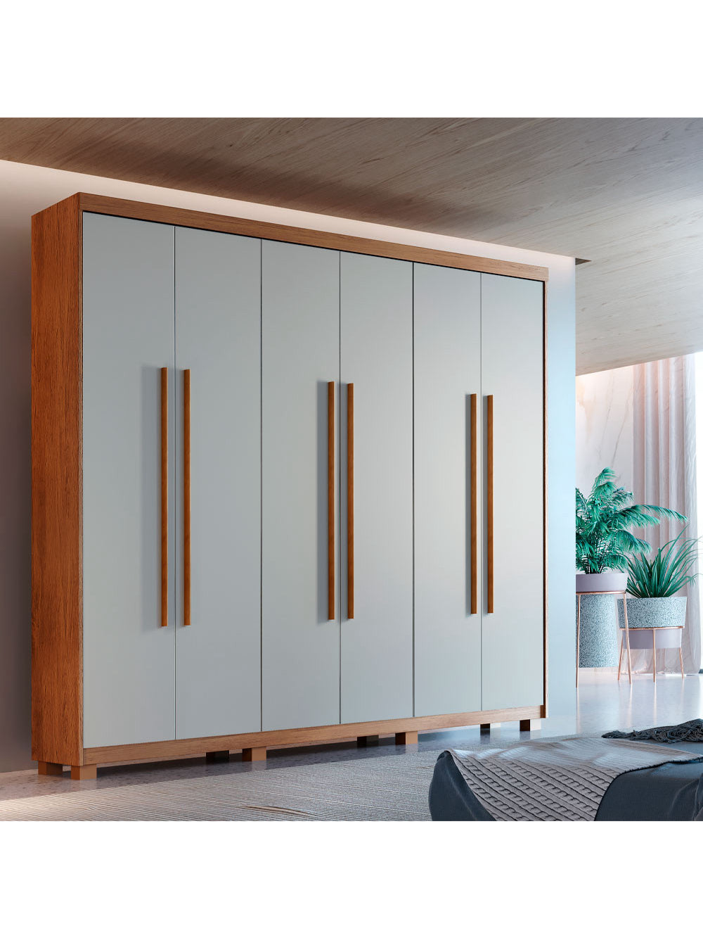 Guarda Roupa Casal Heros 6 Portas MDF Com pés Moderna - Imbuia/Off White