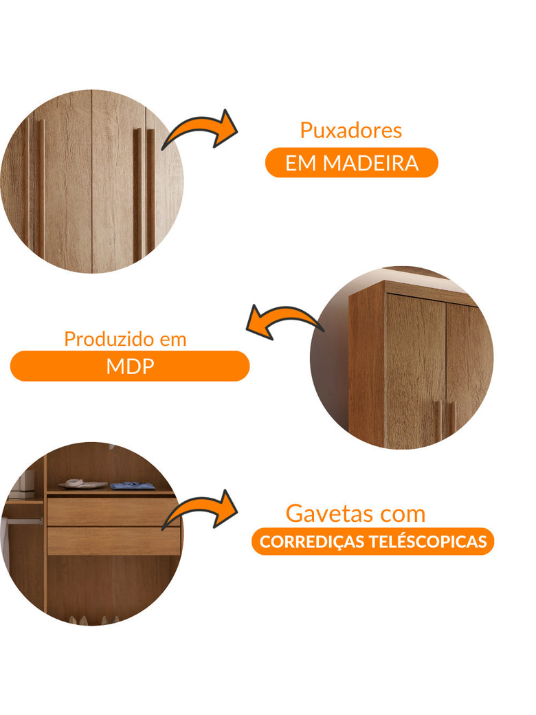 Guarda Roupa Casal Heros 6 Portas MDF Com pés Moderna