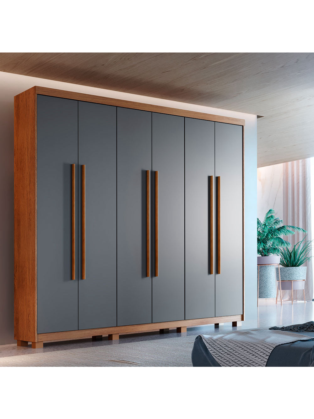 Guarda Roupa Casal Heros 6 Portas MDF Com pés Moderna - Imbuia com Grafite