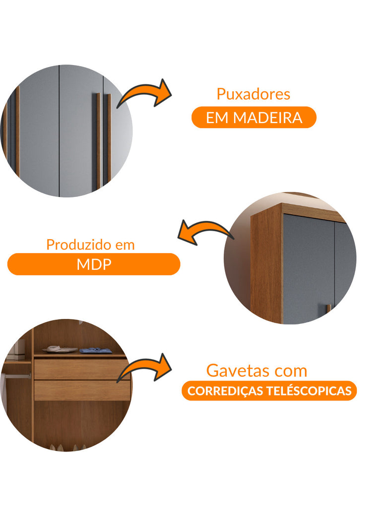 Guarda Roupa Casal Heros 6 Portas MDF Com pés Moderna