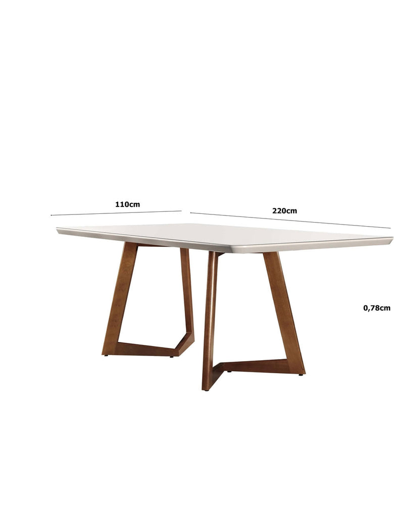Mesa de Jantar Munique 220cm Madeira com Vidro Mobillare