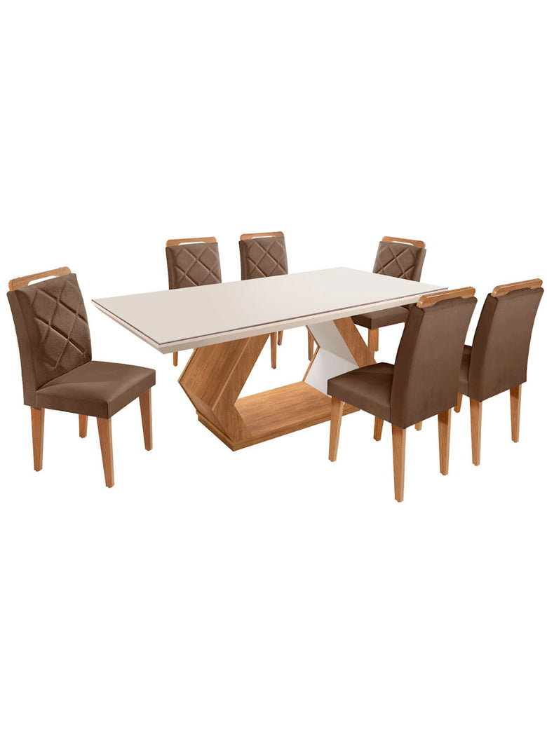 Mesa Alvorada 180 Tp Mdf Vidro canto Reto 6 Cadeiras Rufato