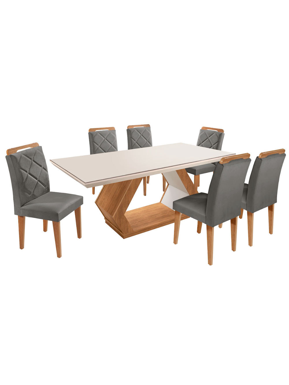 Mesa Alvorada 180 Tp Mdf Vidro canto Reto 6 Cadeiras Rufato