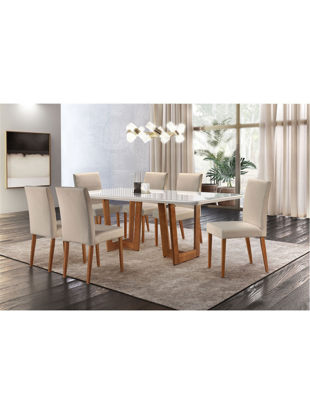 Mesa Patros 220 cm Madeira e Vidro Mobillare