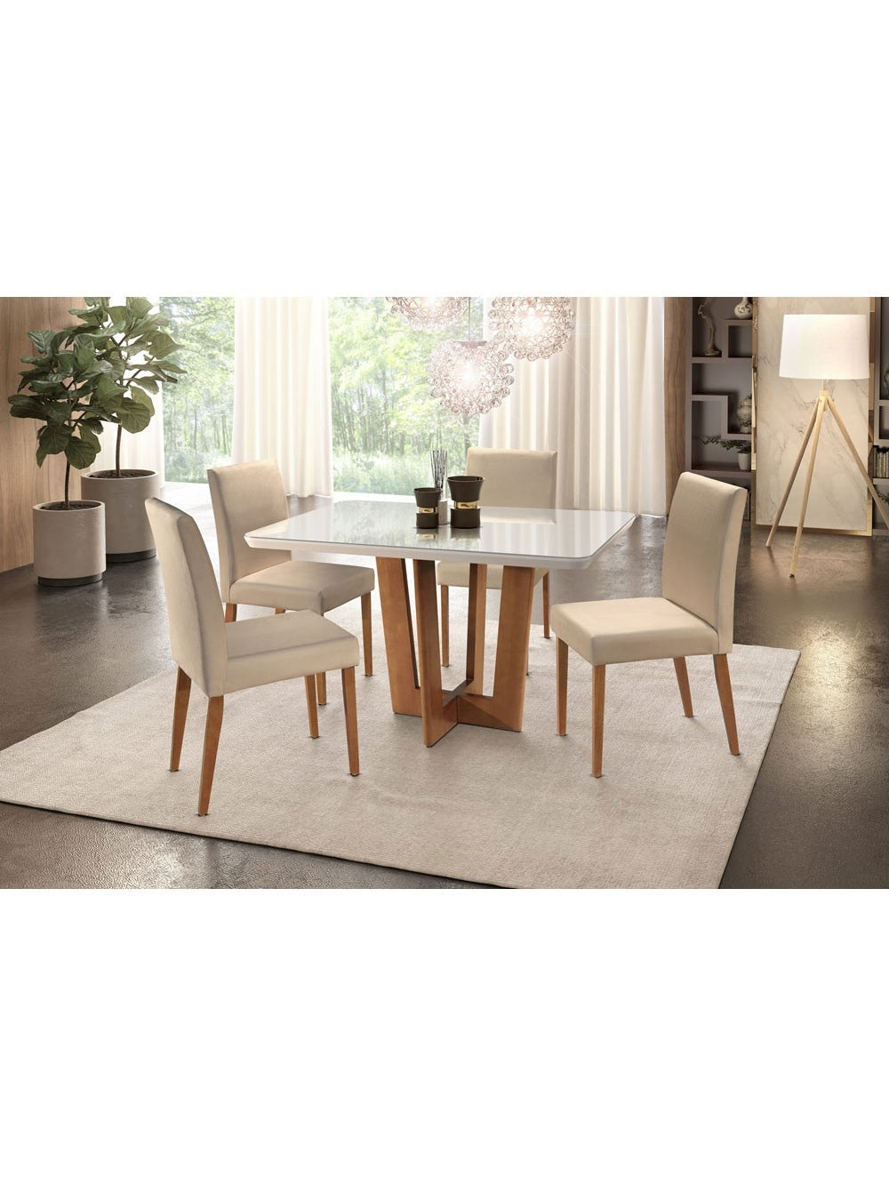 Conjunto Sala de Jantar Patros com 4 Cadeiras Talia em Madeira Mobillare - Imbuia/Cinamomo/Turim 07