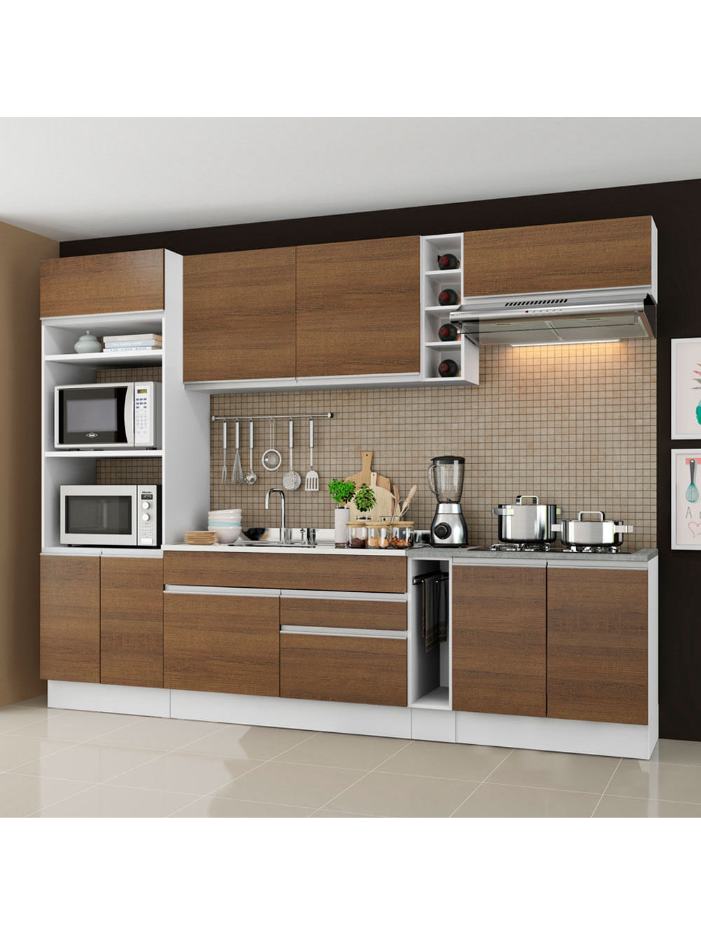 Armário de Cozinha Completa 290cm Branco/Rustic Vicenza Madesa - Branco/Rustic