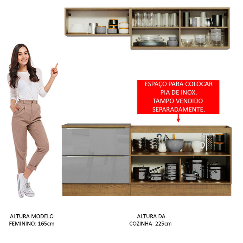 Armário de Cozinha Compacta 200cm Rustic/Cinza Lux Madesa 01