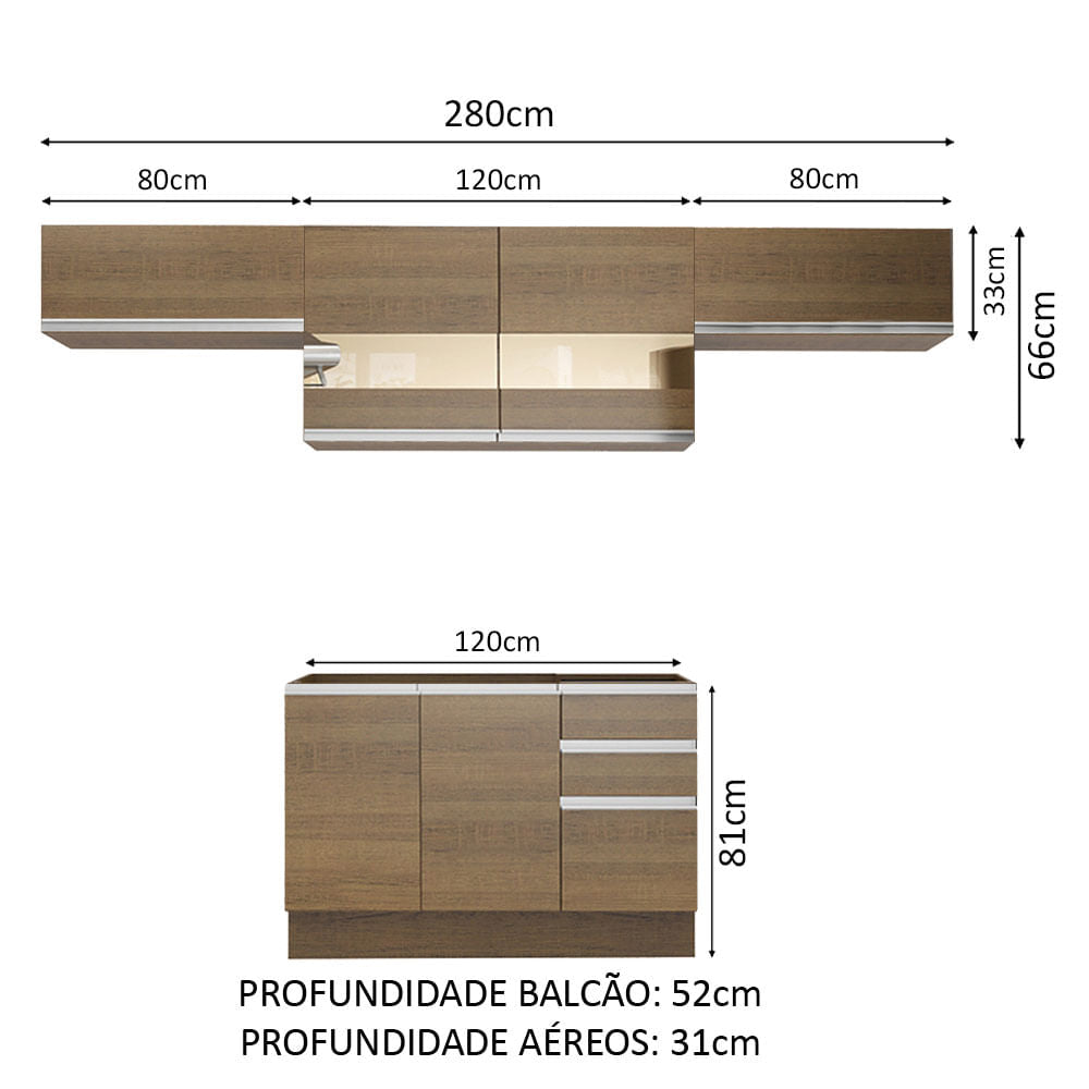 Armário de Cozinha Compacta 280cm Rustic Marina Madesa 01