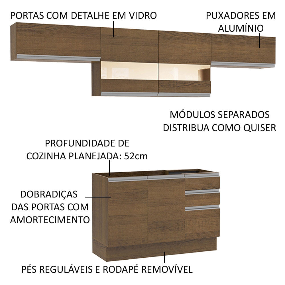 Armário de Cozinha Compacta 280cm Rustic Marina Madesa 01