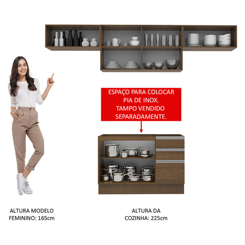 Armário de Cozinha Compacta 280cm Rustic Marina Madesa 01