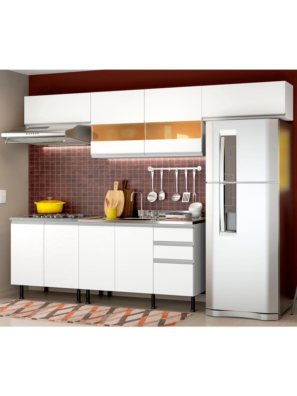 Armário de Cozinha Completa 280cm Branco Mariana Madesa 02SR - Branco