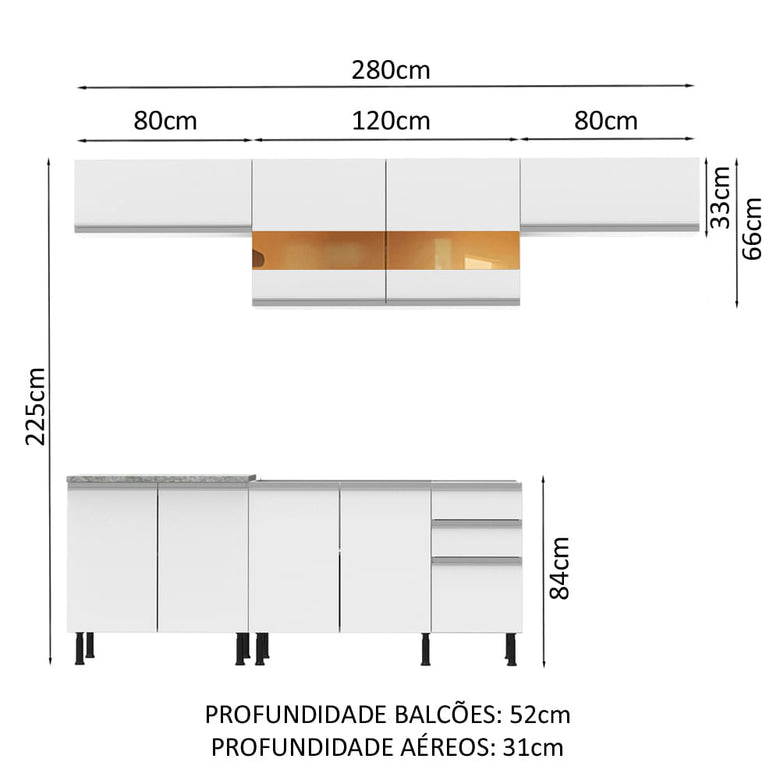 Armário de Cozinha Completa 280cm Branco Mariana Madesa 02SR