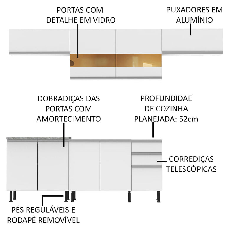 Armário de Cozinha Completa 280cm Branco Mariana Madesa 02SR