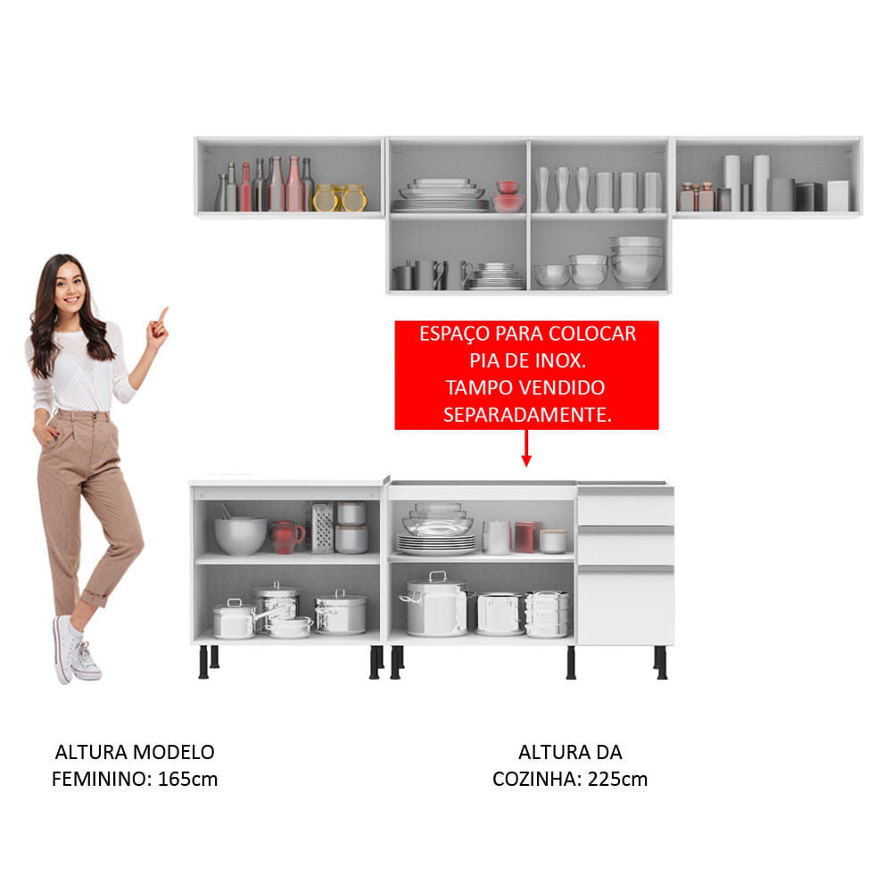 Armário de Cozinha Completa 280cm Branco Mariana Madesa 02SR