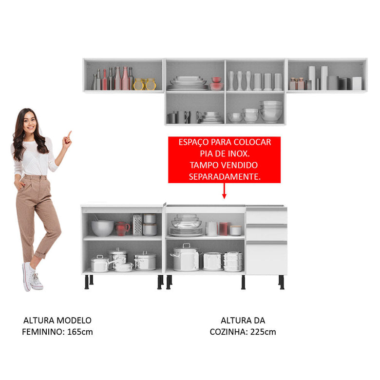 Armário de Cozinha Completa 280cm Branco Mariana Madesa 02SR