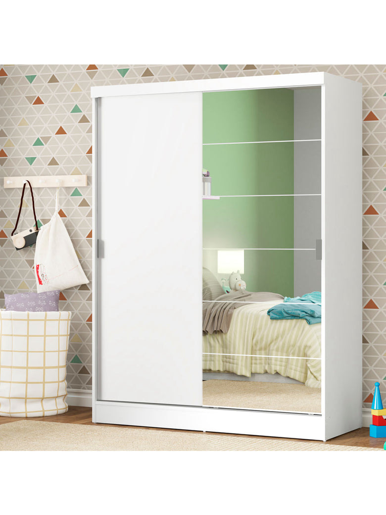 Guarda-Roupa Infantil Madesa Nick 2 Portas de Correr com Espelho Branco