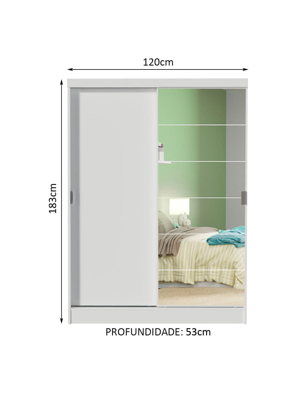 Guarda-Roupa Infantil Madesa Nick 2 Portas de Correr com Espelho Branco