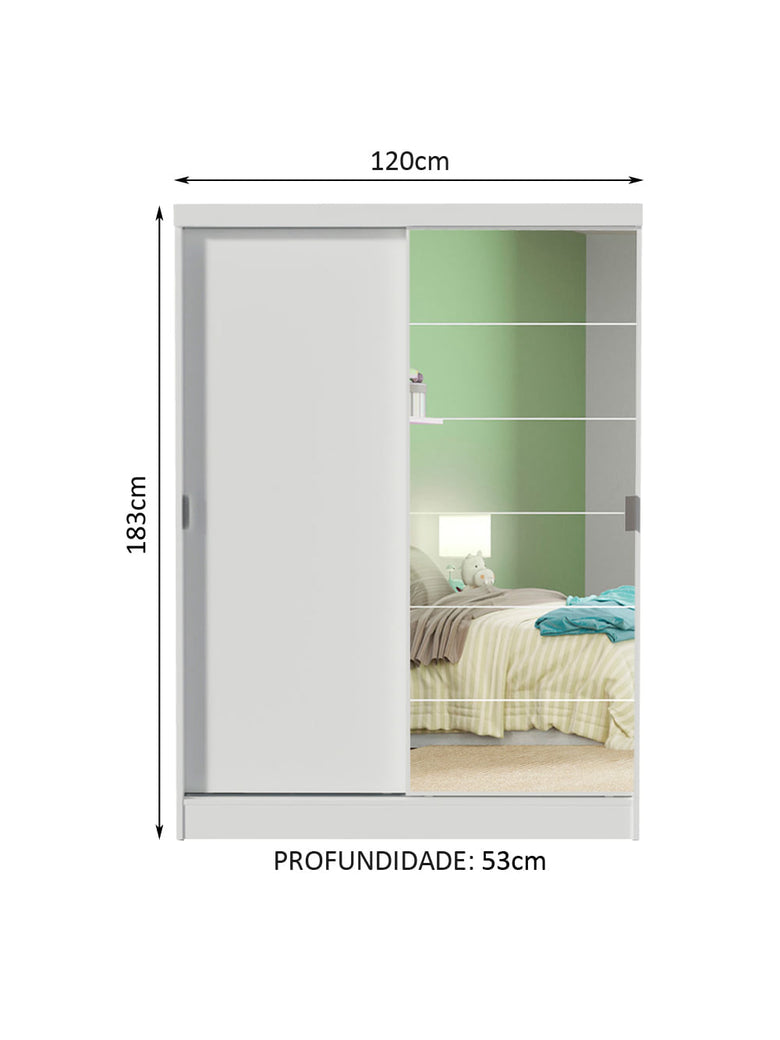 Guarda-Roupa Infantil Madesa Nick 2 Portas de Correr com Espelho Branco