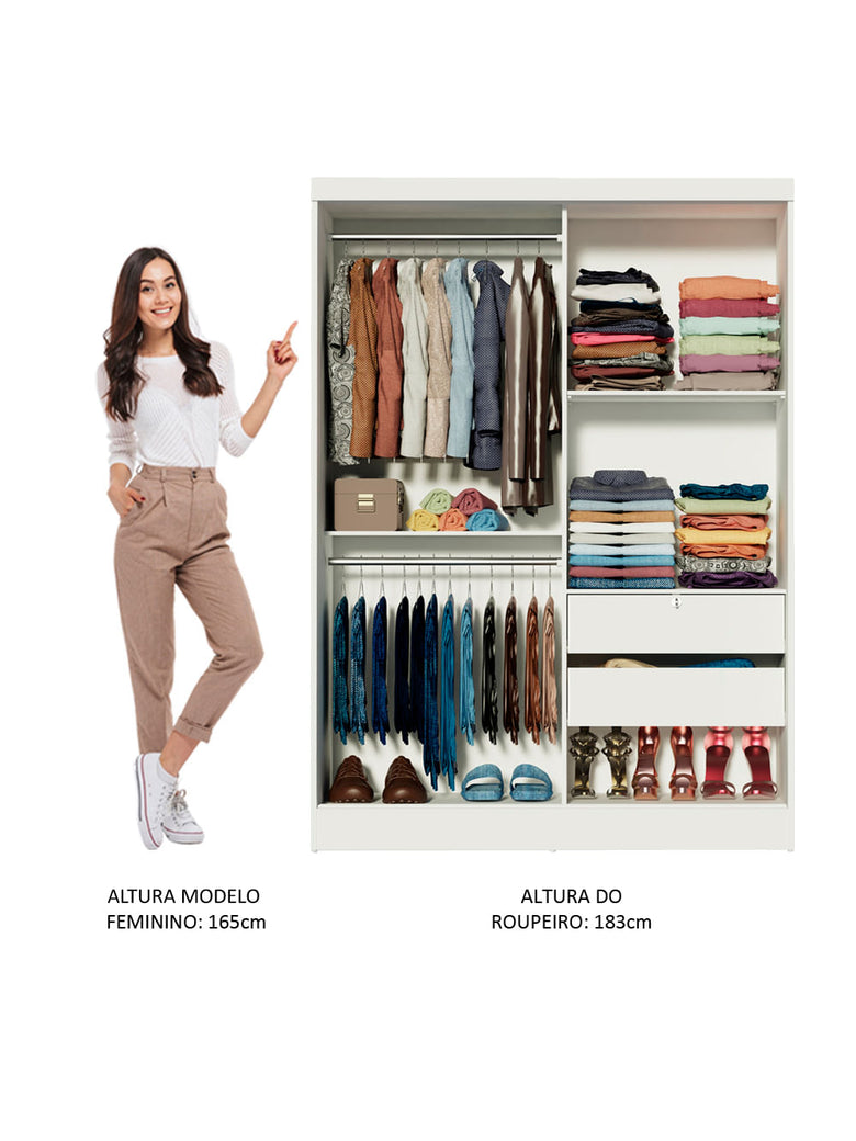 Guarda-Roupa Infantil Madesa Nick 2 Portas de Correr com Espelho Branco