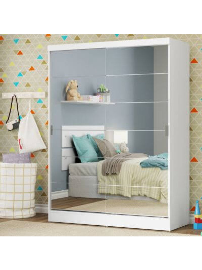 Guarda-Roupa Infantil Madesa Nick 2 Portas de Correr de Espelho Branco