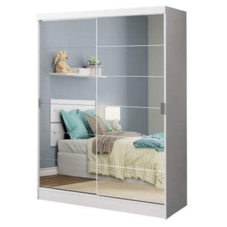 Guarda-Roupa Infantil Madesa Nick 2 Portas de Correr de Espelho Branco