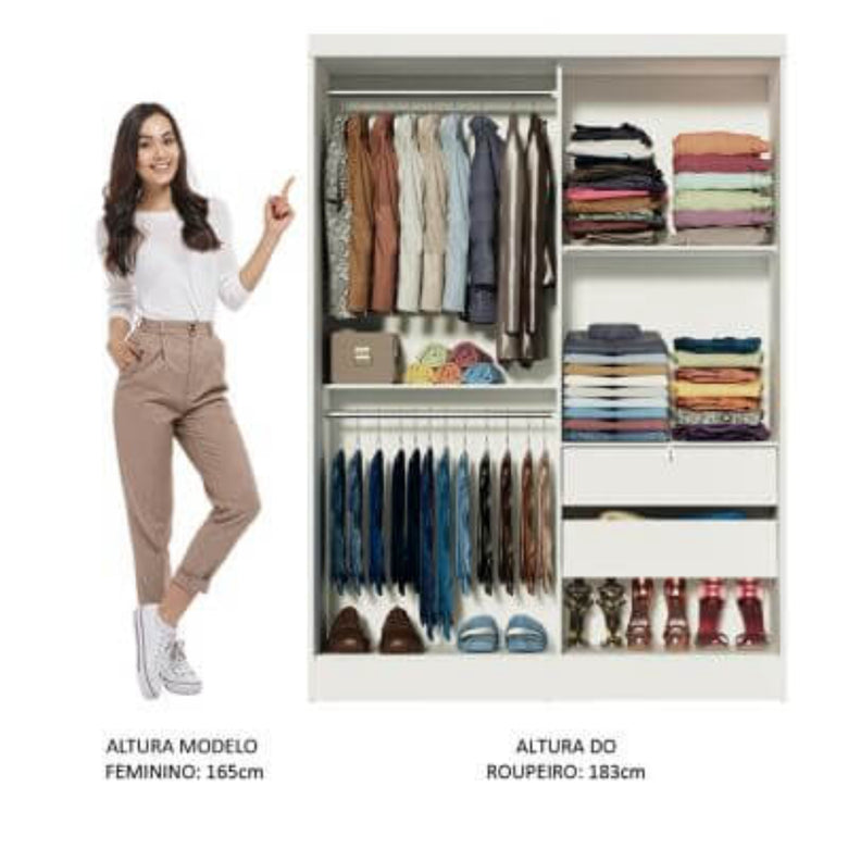 Guarda-Roupa Infantil Madesa Nick 2 Portas de Correr de Espelho Branco