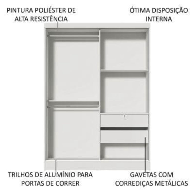 Guarda-Roupa Infantil Madesa Nick 2 Portas de Correr de Espelho Branco