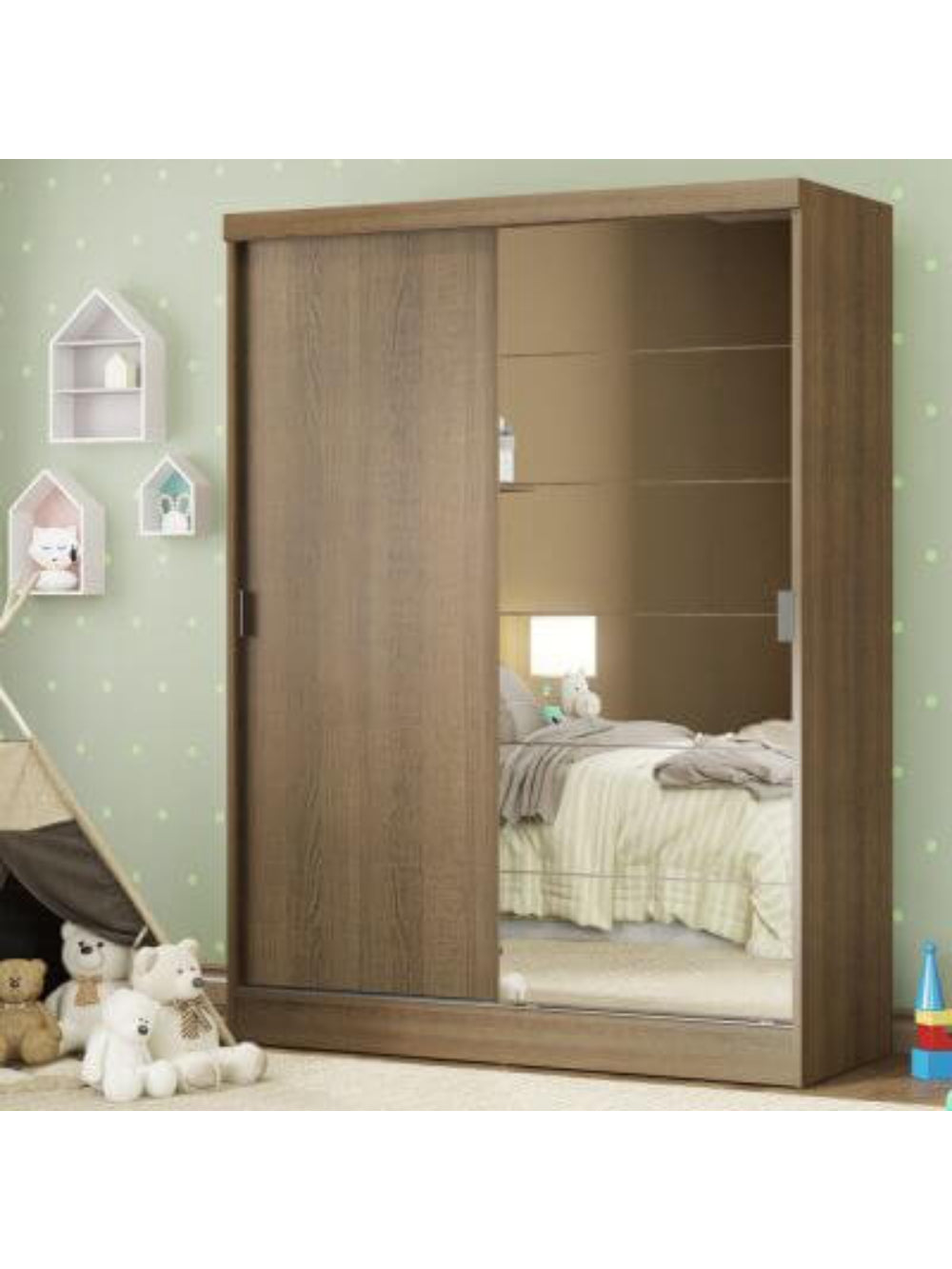 Guarda-Roupa Infantil Madesa Nick 2 Portas de Correr com Espelho Rustic - Rustic