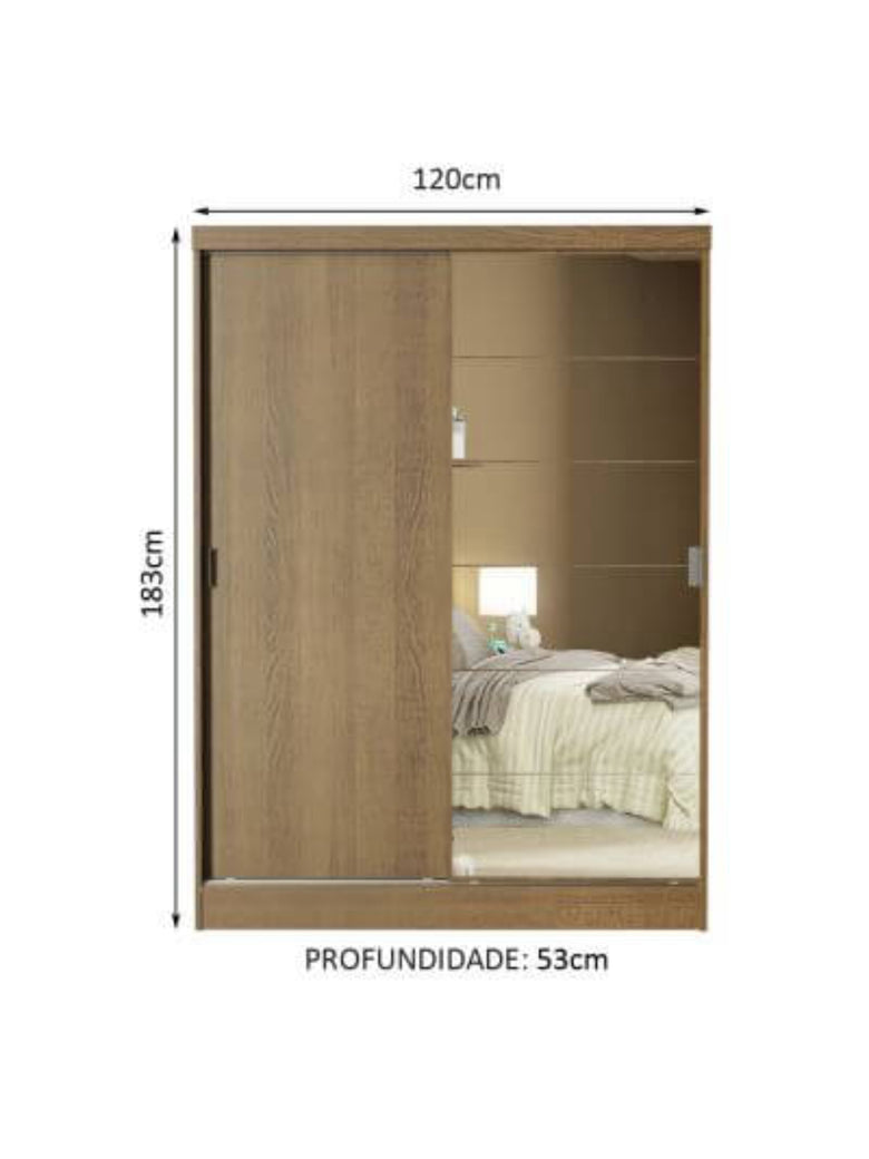 Guarda-Roupa Infantil Madesa Nick 2 Portas de Correr com Espelho Rustic