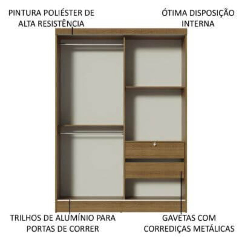 Guarda-Roupa Infantil Madesa Nick 2 Portas de Correr com Espelho Rustic