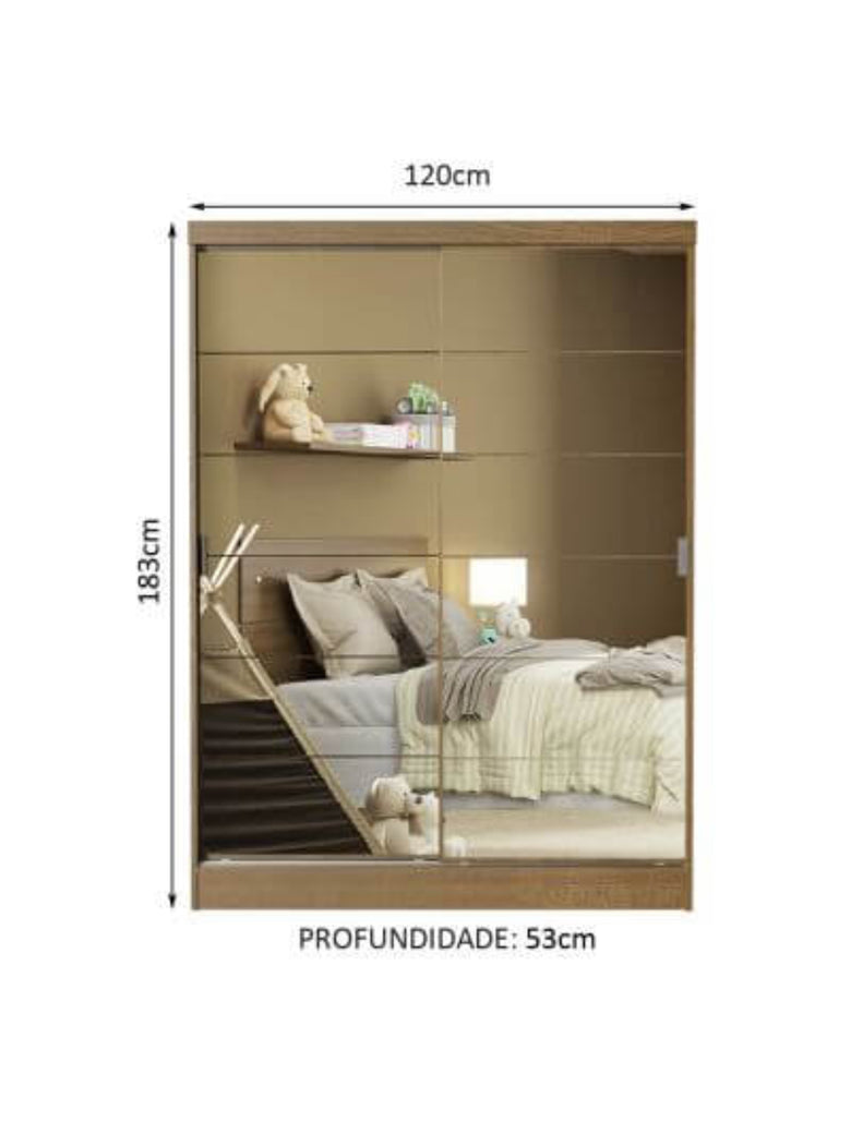 Guarda-Roupa Infantil Madesa Nick 2 Portas de Correr de Espelho Rustic