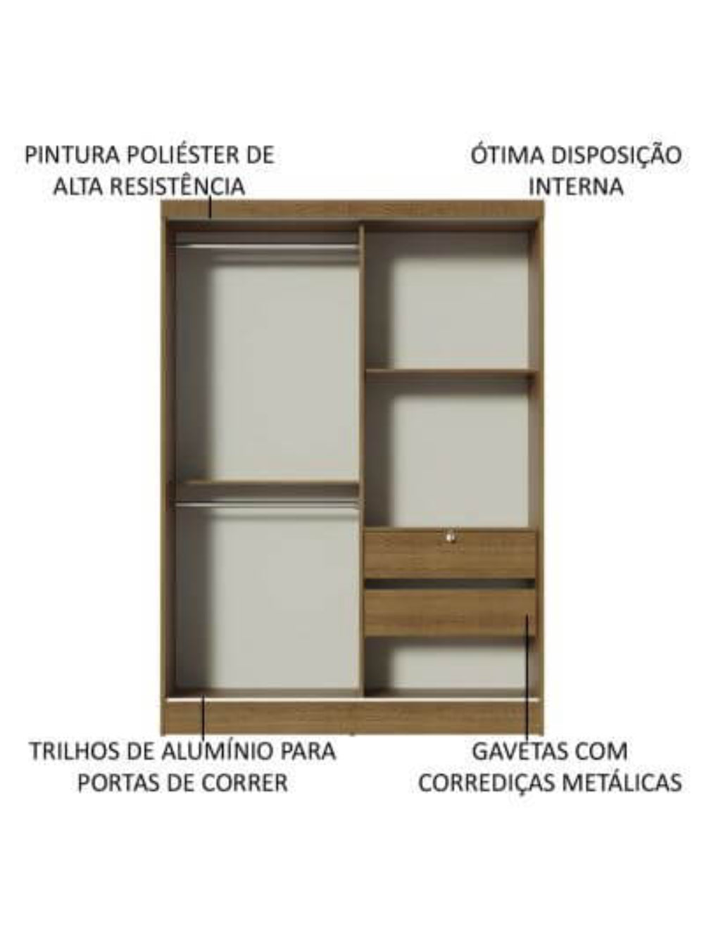 Guarda-Roupa Infantil Madesa Nick 2 Portas de Correr de Espelho Rustic