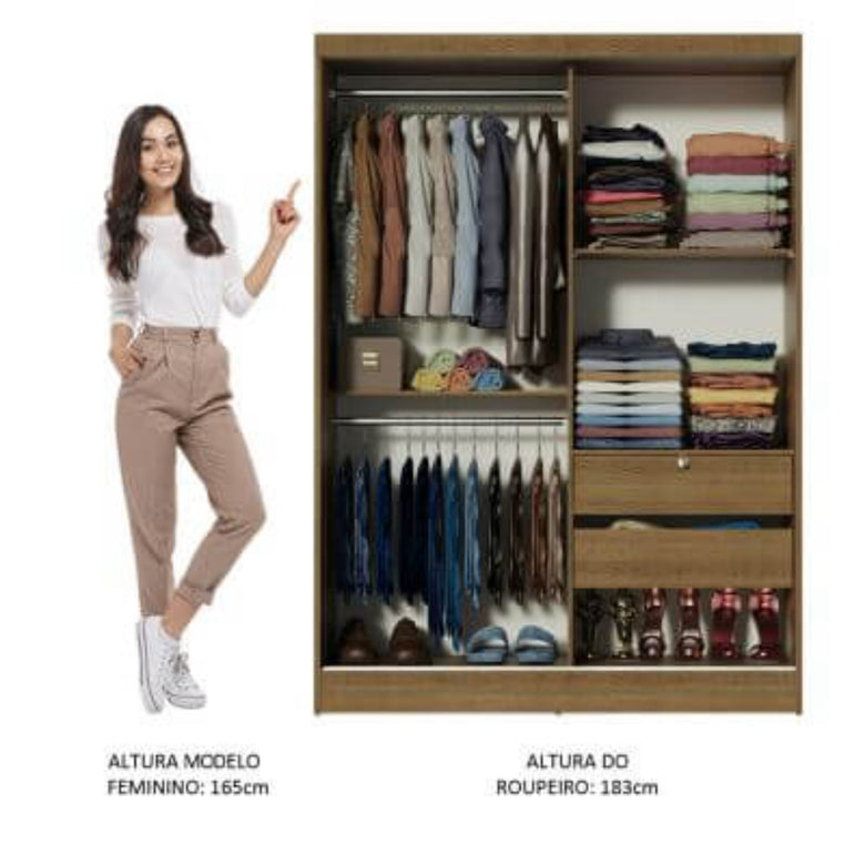 Guarda-Roupa Infantil Madesa Nick 2 Portas de Correr Rustic